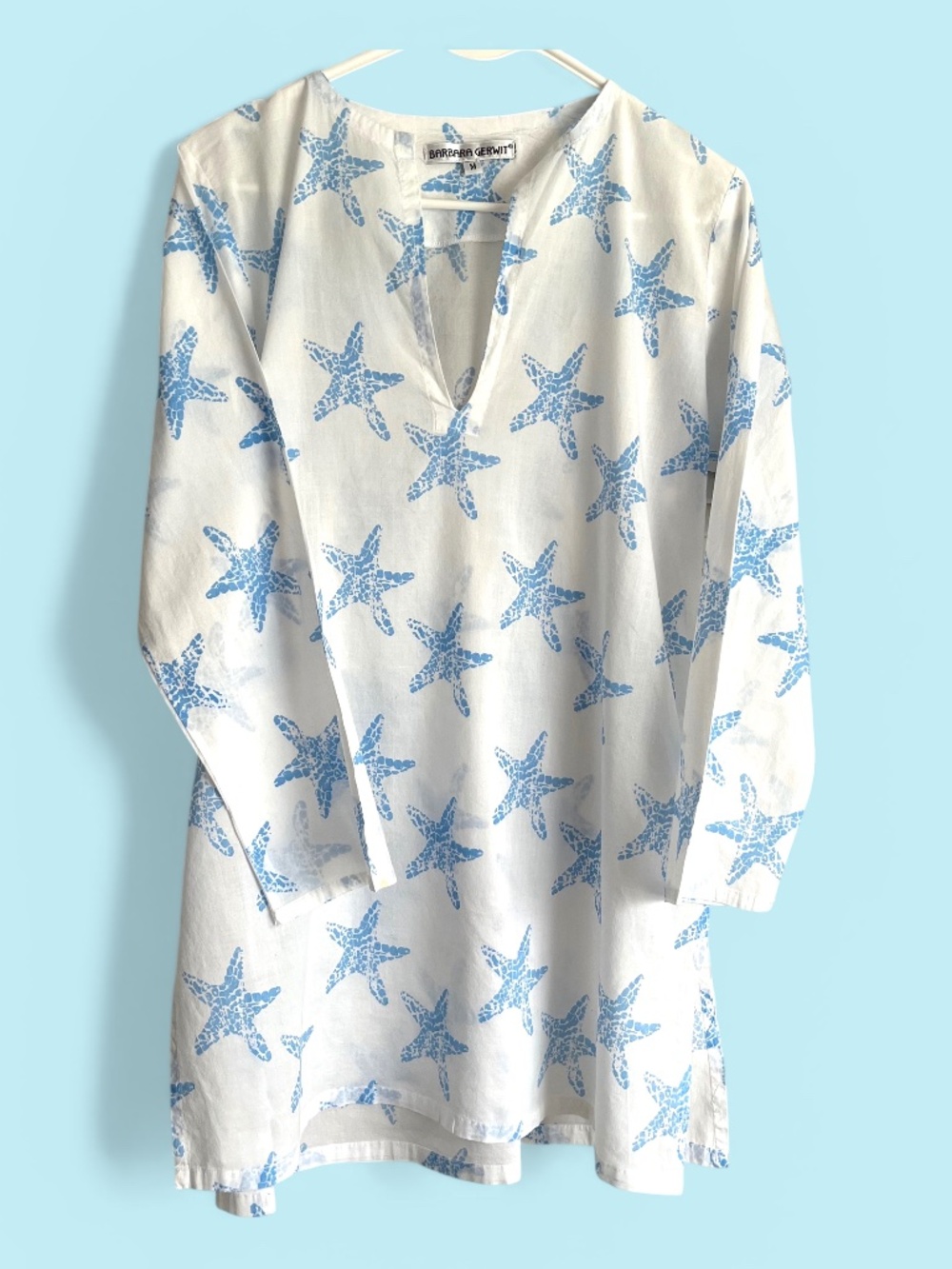 Barbara Gerwit Starfish Turquoise and White Tunic Beach Coverup Size Medium